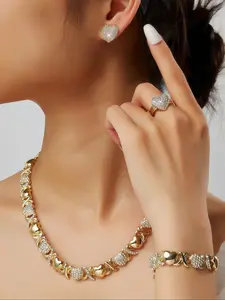 Fashion Jewelry Set, Heart Design Necklace & Earrings & Ring & Bracelet, Fashion Jewelry for Party, Trendy All-match & Exquisite Jewelry for Birthday Gift, Durable Alloy