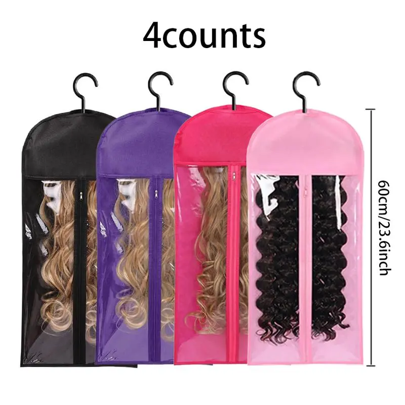 Falote Dustproof Hanging Storage Bags with Hangers - 6/4PCS Hair Extensions & Wigs Organizer, Plastic Cover, Travel Fashion Accessory, Dustproof Design Covers