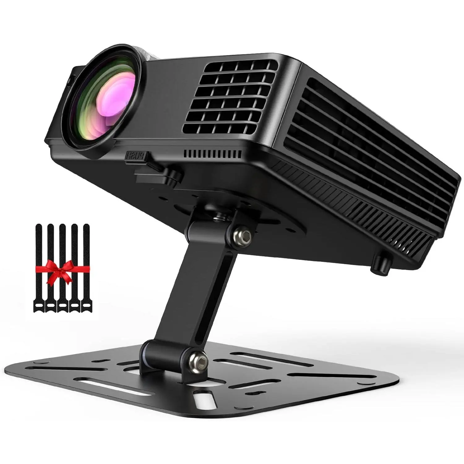 Projector Foldable Stand, Mini Projector Stand, Desktop Projector Mount, Table Top Projector Stand with Tilt Angle Adjustable Small Bracket for Mini Projector with  Ties