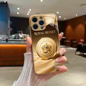 Gold Crown Emblem Print Phone Case, Tempered Glass Protective Cover, Anti-Drop, Fingerprint Resistant, Fits iPhone Series