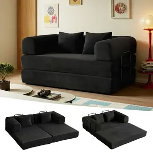 59" Cloud Boneless Convertible Sofa Bed, 4-in-1 Foldable Compressed High-Density Sponge Sofa, Corduroy Fabric 3 Seater Sleeper Couch Futon Daybed for Living Room Bedroom