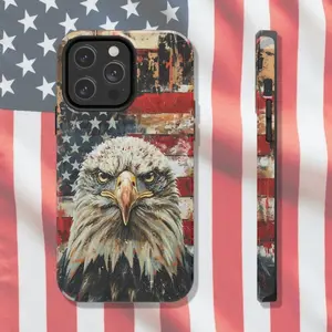 Patriotic Bald Eagle Tough iPhone Case, American Flag Phone Cover, USA Patriotic iPhone Case, Eagle Phone Protector, Durable Phone Case Suitable for Iphone 11/12/13/14/15/16/17 Pro Promax Plus Air