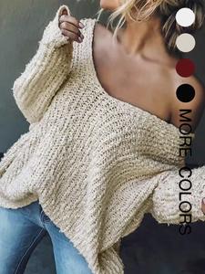 women's off-shoulder sweater, fall winter casual loose-fit knitted top, soft comfortable elegant slimming design