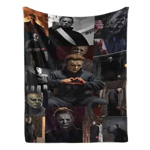 Michael Myers Horror Collage Flannel Blanket Slasher Film Throw with Michael Myers Iconic Character Collage – Ultra-Soft, Cozy, Perfect for Spooky Bedroom Decor, Halloween Vibes, and Gifting to Horror Movie Enthusiasts, Ideal for Year-Round Snuggling.