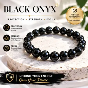 Natural Crystal Round Bead Strand Black Onyx Shield Your Aura Stack Healing Crystal Bracelet Set 10mm 8mm 6mm Protection Stones High Vibe Jewelry for Men Women Emotional Healing Stress Relief