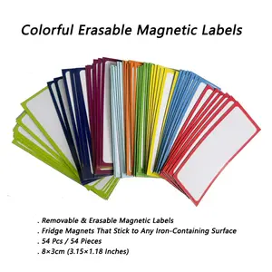 54 Magnetic Erasable Labels, 8x3cm Colorful Magnet Stickers, Refrigerator Whiteboard File Cabinet Organizer Tags, Reusable Storage Markers