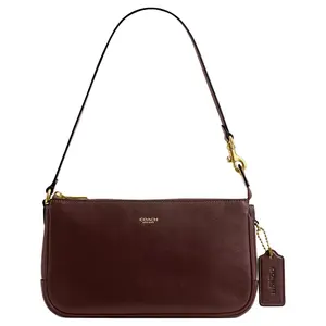 Coach Plaza Top-Zip Shoulder Bag for Women, Small Leather Handbag in Brass and Maple