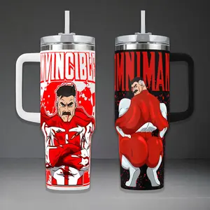 Omni-Man Invincible Tumbler, Nolan Grayson Blood Battle 40oz Cup with Handle, Viltrumite Empire Hero 20oz Stainless Steel Travel Mug, Comic Fan Gift, Omni-Man Inspired Insulated Tumbler