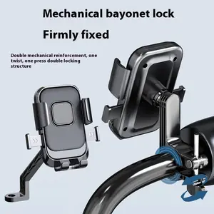 Motorcycle Phone Holder, Universal Scooter Bike Phone Mount, 360° Rotating Rearview Mirror Phone Stand, Single Hand Operation GPS Clip