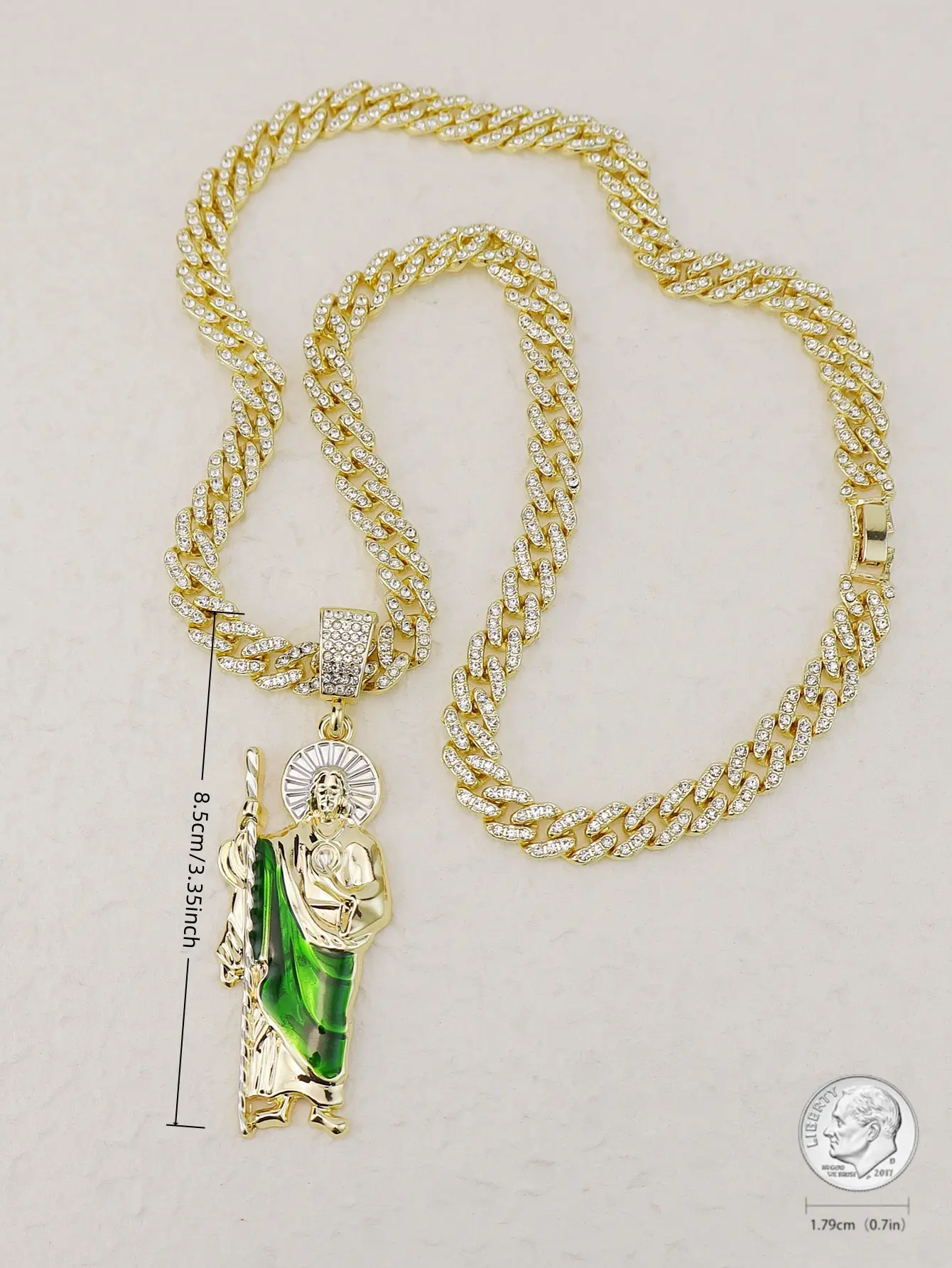 San Judas Chain Elegant St. Jude Necklace 24-Inch Gold-Plated Long Cuban Link Chain with San Judas Tadeo Statue Pendant for Men & Women Casual Daily Jewelry Metal Plated Gold Saint Jude Tribute Unisex Versatile Accessory Cuban Links Necklace