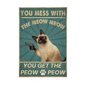 Vintage Siamese cat decorative plaque, humorous tin wall decoration, perfect for pet owners, 8x12 inches, ideal for decorating doors, bedrooms, cafes or kitchens, and also a great gift for cat lovers.