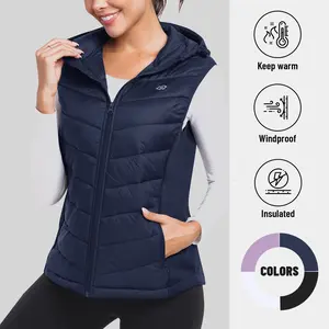 MoFiz Women's Puffer Vest Lightweight Hooded Warm Fleece Lined Hybrid Softshell Hiking Winter Sleeveless Zip Vest