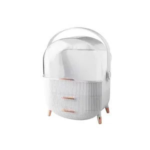 Portable Cosmetics Storage Box, Makeup Organizer for Vanity,Preppy Skin Care Caddy for Bathroom,Dresser Countertop,Dormitory,Cosmetic Display Rack(White). Plastic Transparent Case Daughter Drawer Student Waterproof