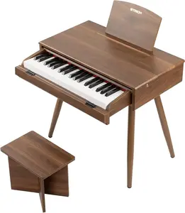 STRICH 37 Keys Kids Piano Keyboard Set, Mini Digital Piano for Kids With Stand Chair, Drawer Design Wood Piano for 3+ Girls and Boys, Walnut Color, SEK-50