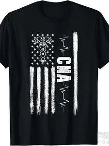Men' & Women' Vintage USA CNA Nurse Assistant American Flag T-Shirt - 100% Pure Cotton Short-Sleeve CNA Apparel, Retro Uniform Top for Healthcare Professionals (Machine Washable)