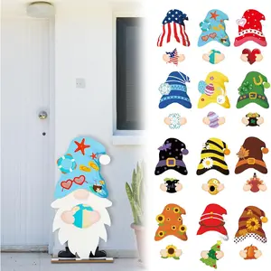 26 Pcs Large Interchangeable Wooden Gnome Front Porch Decor 11.81" x 23.62" DIY Holiday Seasonal Vertical Porch Sign for Front Door Detachable Gnome Standing Sign for Home Yard