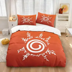 Naruto-Themed Bedding Set, Nine-Tails Seal Print, Anime-Style Home, Bedroom, And Dorm Personality Trendy Design, Does Not Include Filling, A Great Gift For Anime Fans