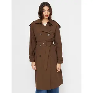 Cider Collar Double Breasted Split Trench Coat With Belt