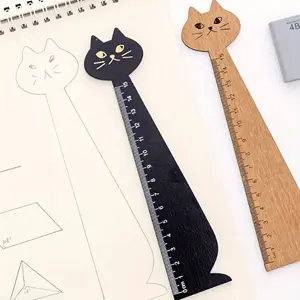 Cute Cat Shaped Wooden Ruler, 1 Count Portable Durable Cat Design Ruler, Measuring Tool for School, Home, and Office