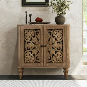 Aesthetic Wooden Buffet Cabinet with Intricate Carvings, Boho - Chic Storage Cabinet for Dining Room/Living Room/Entryway, Perfect for Home Decor Enthusiasts & Space - Savers