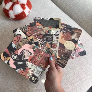 Vintage Halloween 2.0 Kindle E-Reader Cardstock Inserts for Clear Case Covers Colorsoft Spooky Designs and Text Elements Featuring Ghosts Pumpkins and Spells