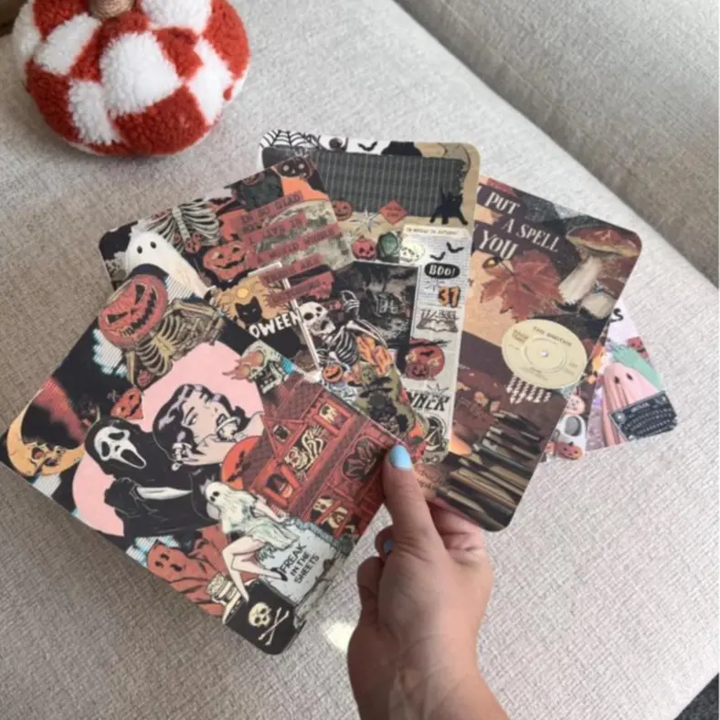 Vintage Halloween 2.0 Kindle E-Reader Cardstock Inserts for Clear Case Covers Colorsoft Spooky Designs and Text Elements Featuring Ghosts Pumpkins and Spells