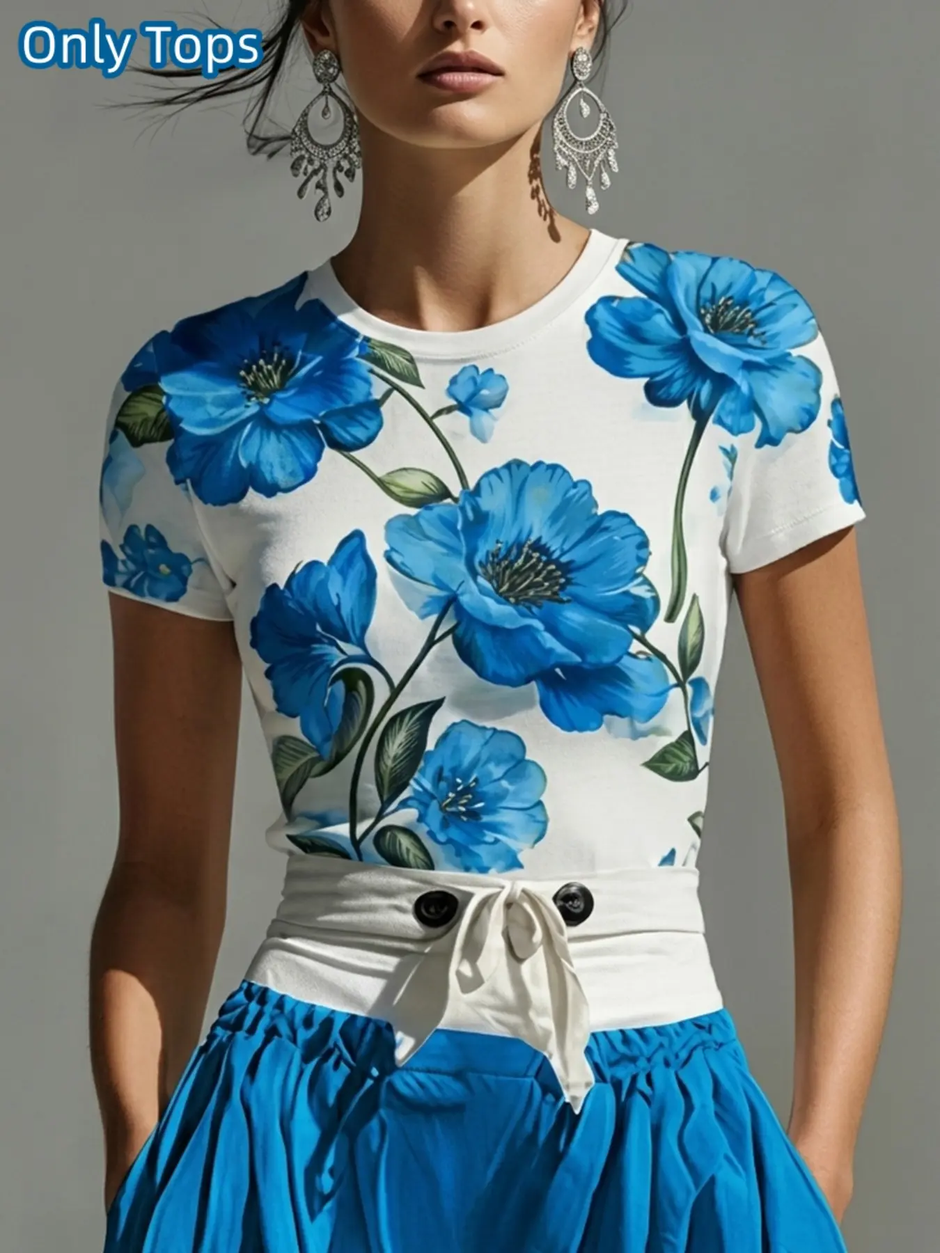 Short Sleeve Colorblock Floral Round Neck T-Shirt Top, Boho Casual Wear, Casual Summer Fashion, Women's Clothing, Comfortable and Stylish, Womenswear, Fit