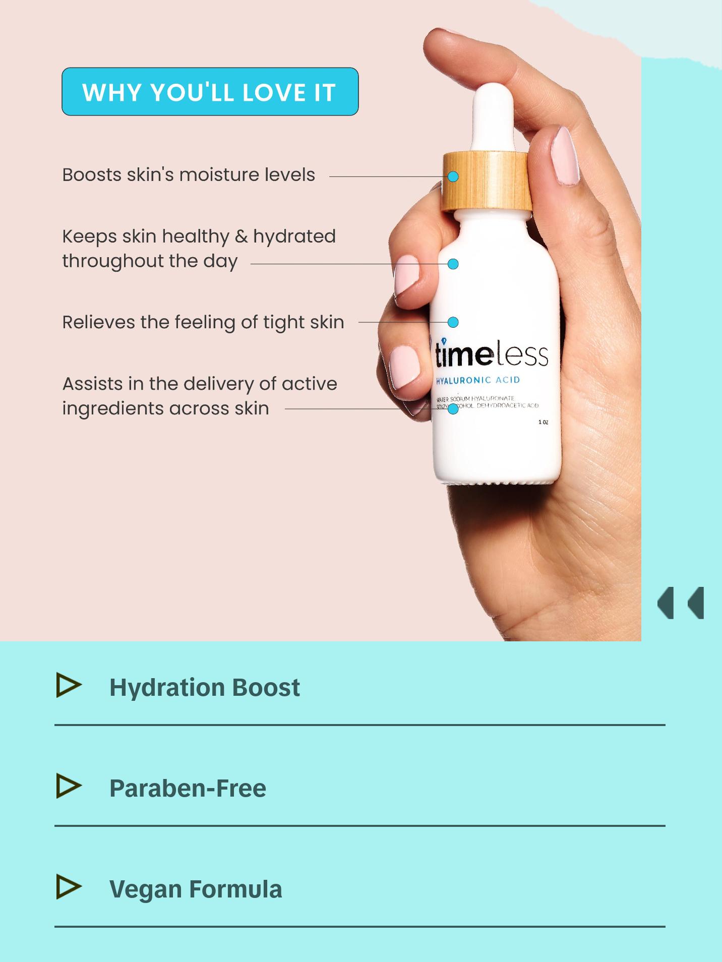 Timeless Skin Care Hyaluronic Acid 100% Pure, Hydrating Serum for Healthy, Glowing Skin (30ml)