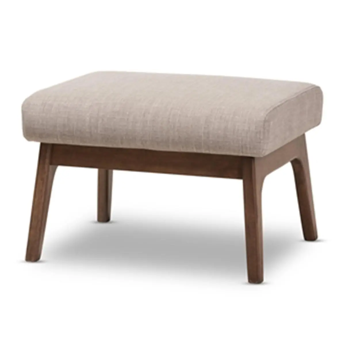 212 MAIN Mid-Century Modern Rubberwood Fabric Ottoman Footstool - Solid Frame, Light Grey & Walnut Brown, 15.35x22.64x18.5 in, for Living Room
