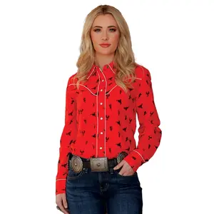 Cruel Denim Ladies Red Bucking Horse Western Snap Button Shirt CTW7483002