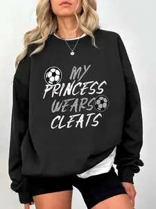 Women's Casual Loose-Fit Pullover Sweater, Football Letter Print Design, Drawstring Drop Shoulder Style, Perfect Gift for Soccer Fans