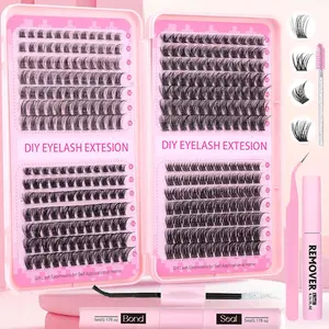 Mixed Length False Eyelashes Kit, 1 Set Natural Look Eyelash Extensions with Lashes Glue & Tweezers & Brush & Remover, Eye Makeup Enhancement Tool, Eyelash Cluster Kit, Cosmetic