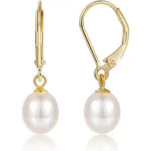 EAMTI Pearl Earrings for Women 925 Sterling Silver Freshwater Cultured Pearl Drop Earrings 14K Gold Plated Leverback Hypoallergenic