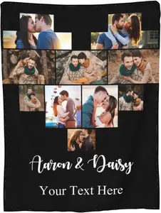 Custom Photos Collage Blanket Customized Blanket with Heart Shape Collage Personalized Blanket with Text Picture Collage Gift for Family Couple Birthday Christmas Valentines Day 10 Photo Collage