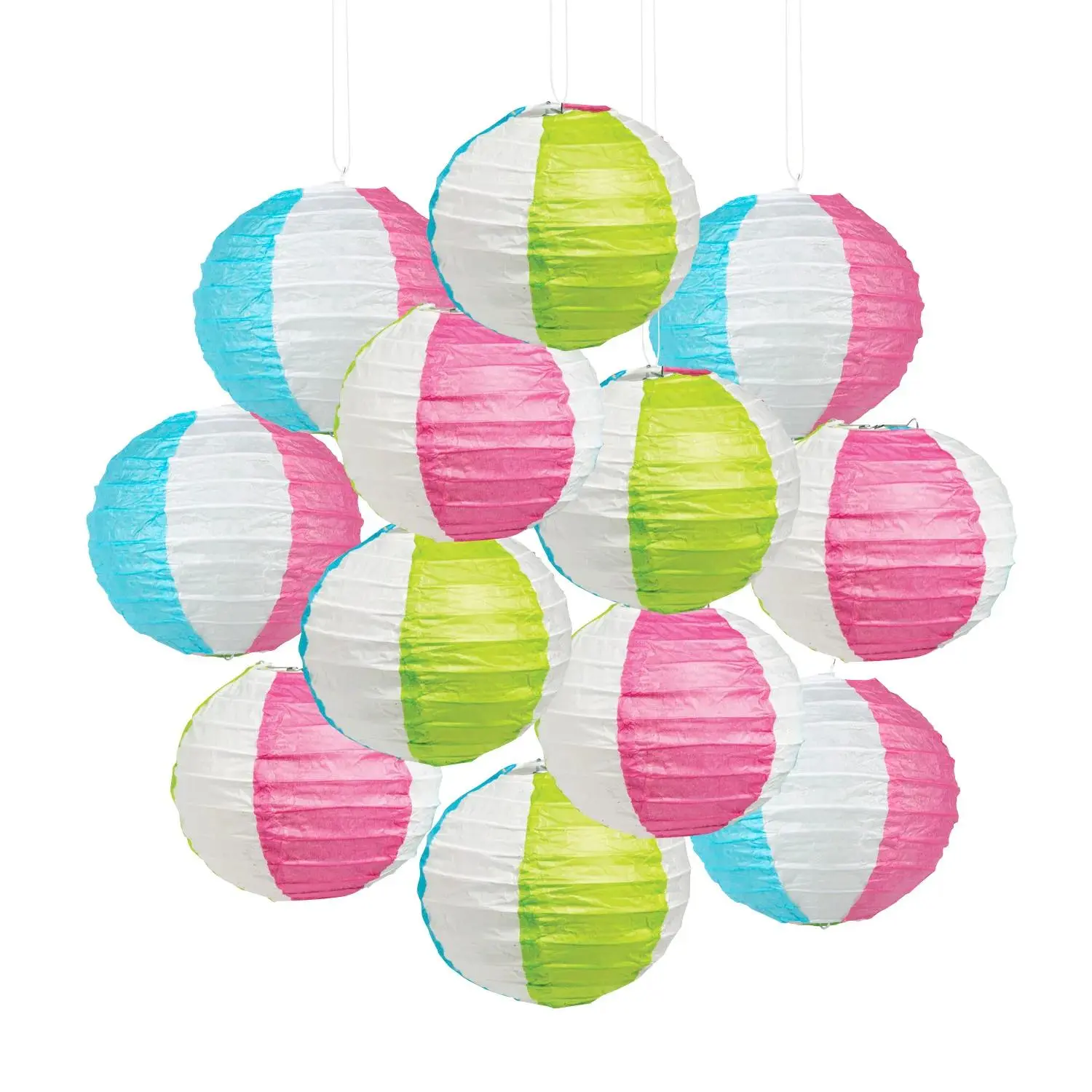 4 1/2" Mini Pool Party Beach Ball Hanging Paper Lanterns - 12 Pc.