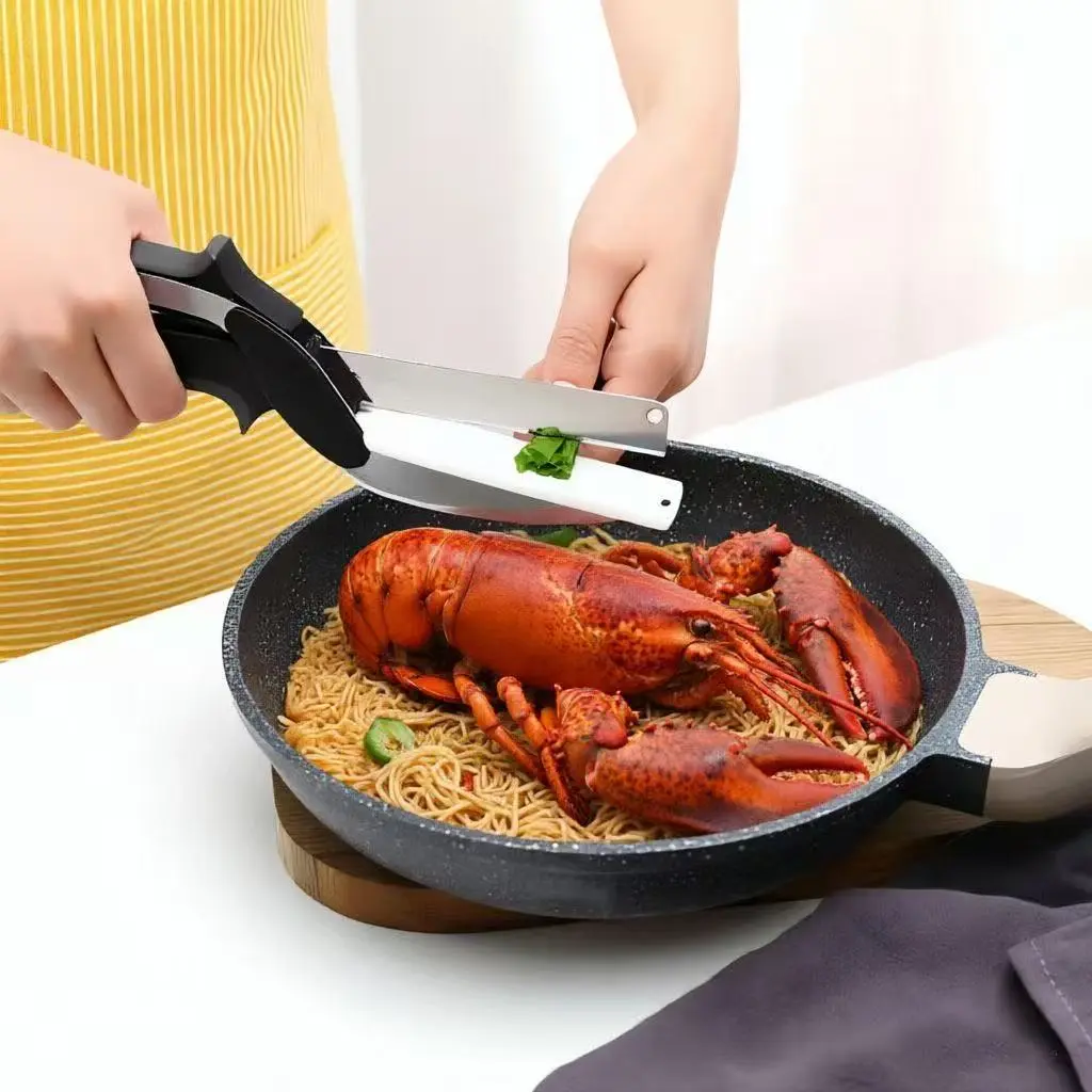 Motorhome 2-in-1 Portable Kitchen Prep Clipper-Scissors Tool - Sturdy Lightweight Rust-Proof Stainless Steel Blade, Safety Lock Mechanism, Quick Cuts Food Slicer with Plastic Handle for Cheese, Household Use