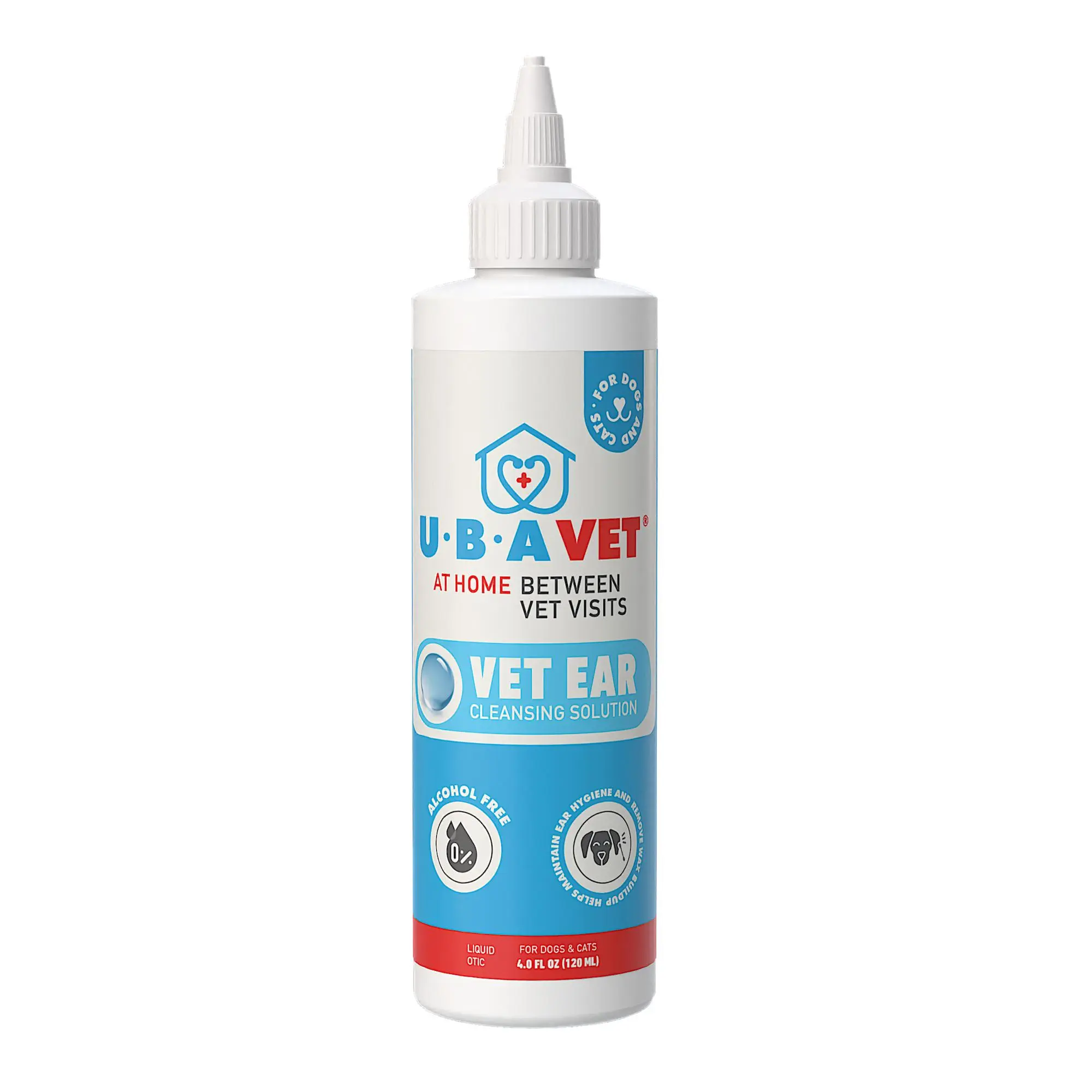 UBAVET Safe, Alcohol-Free Vet Ear Cleansing Solution for Dogs & Cats - Ear Cleaning Formula, 4 fl oz/120ml