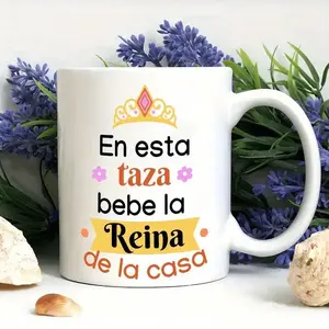 Ceramic Mug Featuring Spanish Letter Print and Floral Design Insulated Coffee and Tea Cup Suitable for Daily Use or Special Occasions