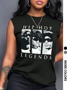Women's Summer Casual Style Loose-Fit Vest Tops, Hip Hop Legend Figure Print Graphics, Soft Comfortable Everyday Home Essential, Thin Kint Fabric, Perfect for Leisure Wear, Fashionable Knit, Womenswear