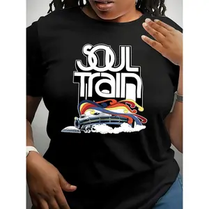 Large Soul Train Graphic Tee - Soft Stretch Polyester Blend, short sleeve, crew neck - Perfect for spring/Summer/fall - Machine washable, seasonal fashion | stretch Tee | comfortable fit