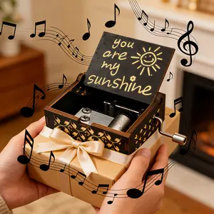 Vintage Engraved Wooden Music Box - "You Are My Sunshine" Letter Pattern, Hand-Cranked, No Electricity Needed, Home Decor Craft, Ideal Wedding Gift for Partner, Custom Craftwood Music Box, Craftwood Music Boxes