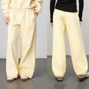 Women's Track Pants Elastic Waist Solid Color Causal Wide Leg Lounge Trousers with Pockets