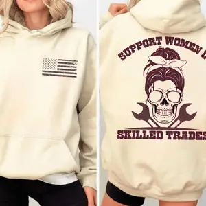 Support Women In The Trades Hoodie – Blue Collar Apparel Pullover, Women in Trades Graphic Hoodie, Welding & Mechanic Inspired Blue Collar Shirt for Women