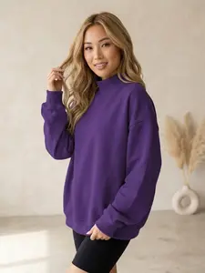 Women's Oversized Mock Neck Sweatshirt Casual Long Sleeve Cotton Blend Pullover Top Loose Fit Solid Color Ribbed Knit Drop Shoulder Sweaters