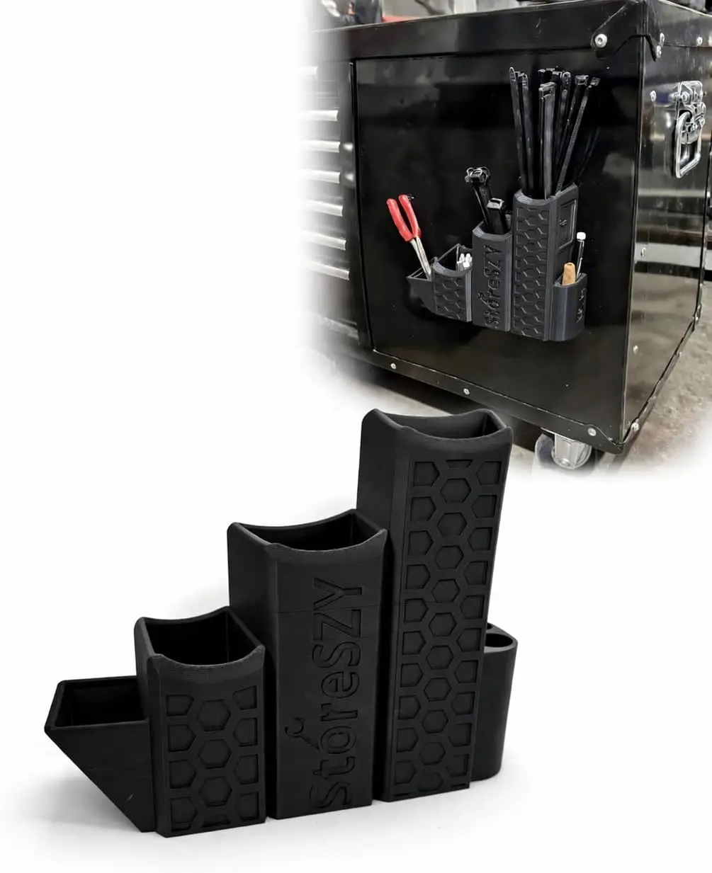 ZipStation Pro Zip Tie Organizer – 3 Tier Holder with Cutter Slot & Pen Storage – Magnetic Toolbox Organizer