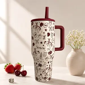 HydroJug 40oz Lucky Cowgirl Traveler Tumbler with Handle, Leakproof Stainless Steel Insulated Cup, Cherry Boots Horseshoe Water Bottle, Keeps Cold 24H Portable Bottled Mug Stylish Straw Detachable Lid Flasks
