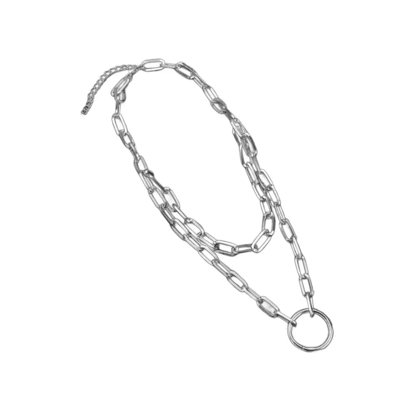 Silver O-Ring Pendant Necklace with Metal Coating - Fashion Accessories, Style Chain, Alternative Grunge Necklaces, Adjustable Necklaces