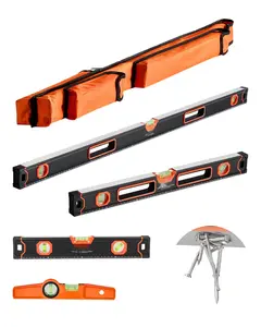 4-Piece Torpedo Magnetic Level Set With Aluminum Box Leveler, Includes 48-Inch, 24-Inch, 16-Inch, 10-Inch Levels; Fluorescent Light-Up Bubble Vials; 45/90/180 Degree Layouts; SAE And Metric Scale For Carpentry
