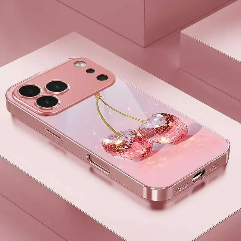 Glitter Cherry For iPhone 17 Air Tempered Glass For iPhone 13/14/15 Plus/16 Pro Max Phone Case HNAB18PLQWE