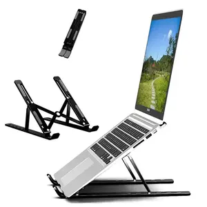 Adjustable Height Foldable Laptop Stand, Portable Cooling Rack with Extensible Phone Holder, 7 Adjustable Levels, Fits Any Laptop